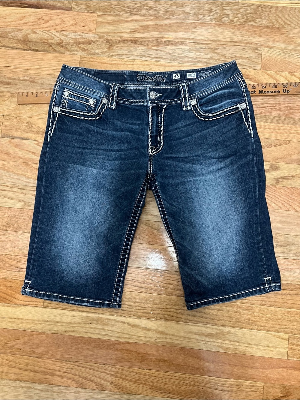Miss Me Dark Wash Denim Bermuda Shorts - Blue size 33
